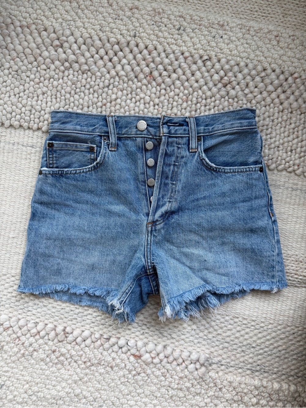 Aritzia Denim Forum Light Blue High-Rise Button-Front Denim Shorts